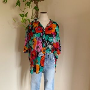 Vintage oversized floral short sleeve button down